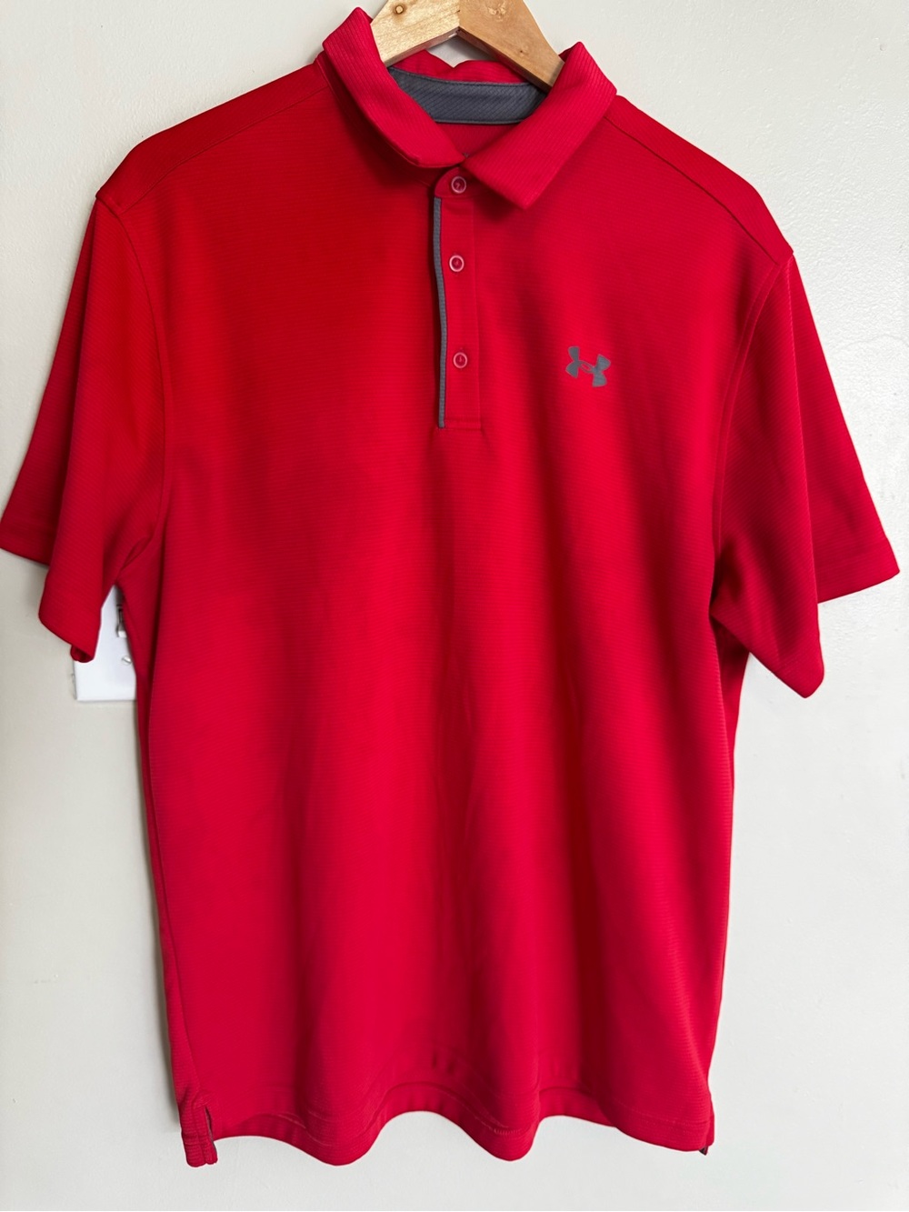 Under Armour Loose Fit Short Sleeve Polo Shirt Red Mens XL Solid Knit Logo
